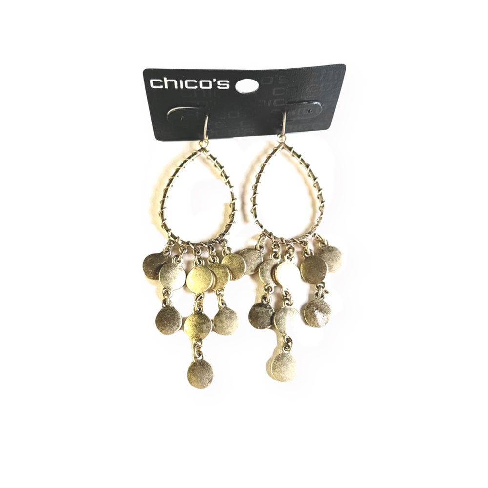 CHICO’s Antiqued Gold Wire-wrapped Disc Dangle Earrings NWT - Picture 8 of 8